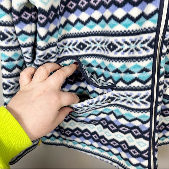 Talbots Petites Full Zip Fleece Jacket Womens P Fairisle Purple Blue Pockets - Picture 6 of 9